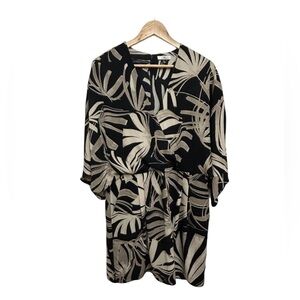 H by Halston Black Taupe Palm Floral Tropical Print Dolman Sleeve Dress‎ Size 12